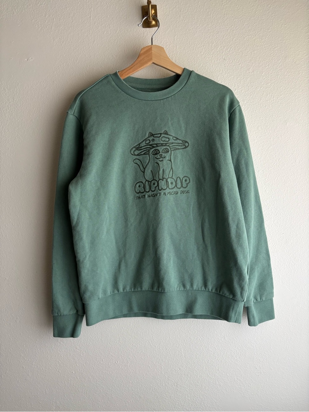RIPNDIP “That Wasn’t A Micro Dose” Embroidered Crewneck Sweatshirt Sage Green M